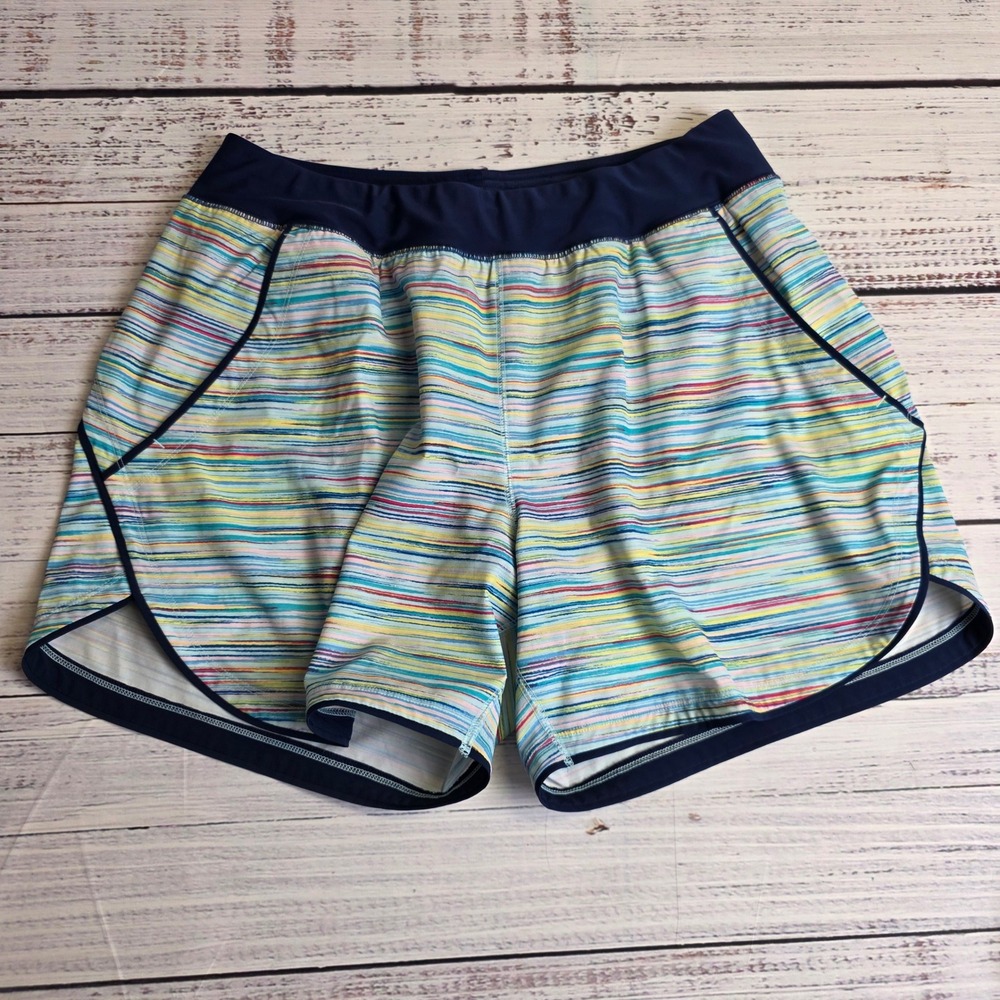 Lands End Womens Multi Color Striped Board Shorts Navy Waistband 522524 Size 12